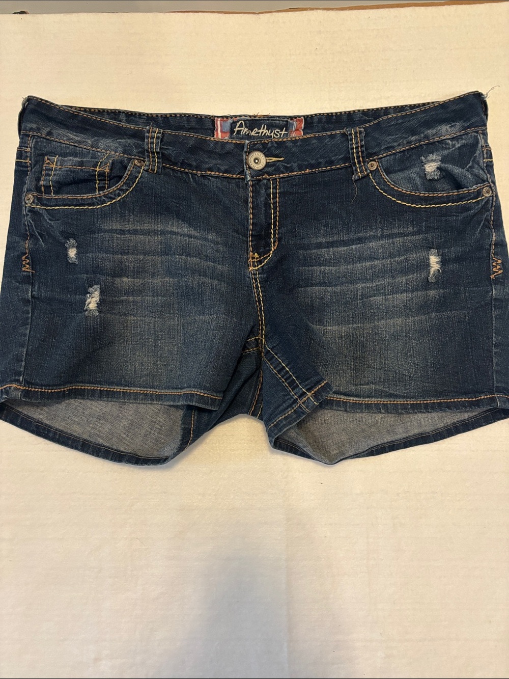 Amethyst Jeans Dark Blue Distressed Denim Shorts size 18